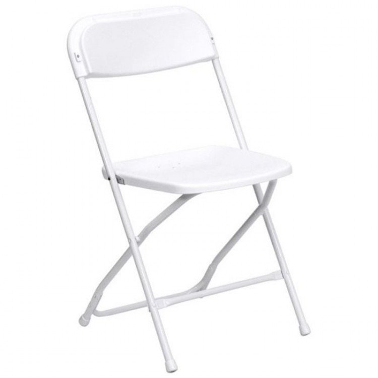 White folding chairs and tables